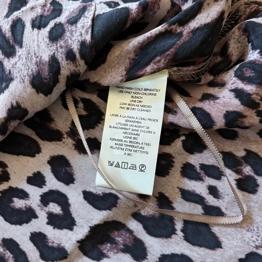 Free People Leopard Combo Blouse Brown Animal Print Lace Trim Small NEW